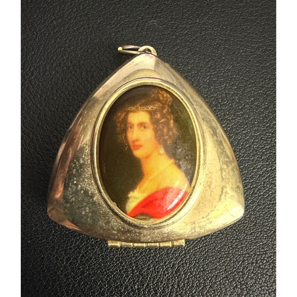 Vintage Portrait Locket Pendant Victorian Revival Gold Tone Triangle